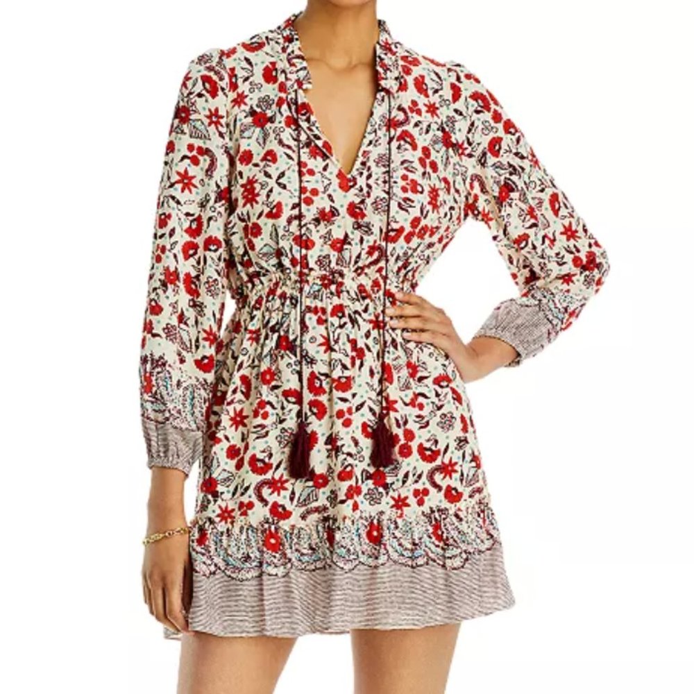 AQUA Floral Print Tassel Dress